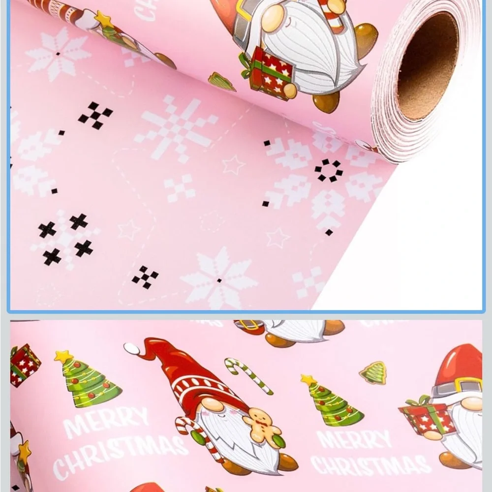 Festive Pink Christmas Holiday Wrapping Paper Two Rolls - nutcracker and gnomes